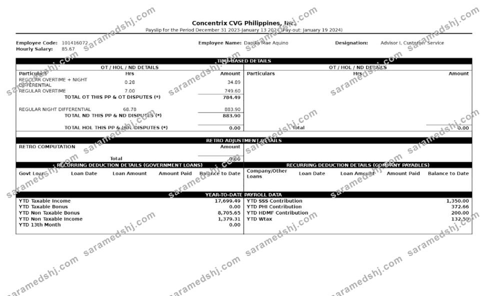 Concentrix CVG Philippines payslip template in Word and PDF formats.pdf, 2